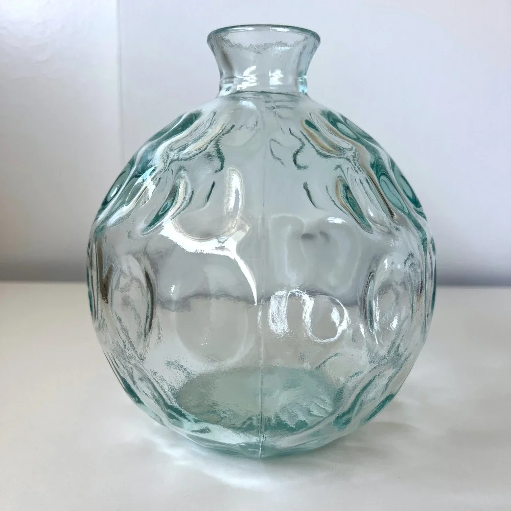 Vintage Aqua Bubble Glass Vase Round Optic Dot Bud Vase Hand Blown Style 7